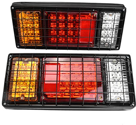 2 Stück LED LKW-Anhänger-Rückleuchten-Bar Kit 40 LED Wasserdicht Blinker Bremslicht Laufen Rückfahrlicht mit Eisen-Netz-Schutz 5 Drähte 10-30 V für LKW, Boot, Anhänger