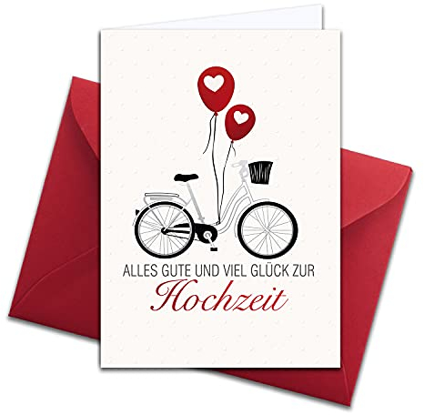 NEUSER PAPIER XXL Glückwunschkarte zur Hochzeit, DIN A4 - große Hochzeitskarte - 1 Stück - Set mit großem Umschlag DIN C4 - Fahrrad mit Luftballon