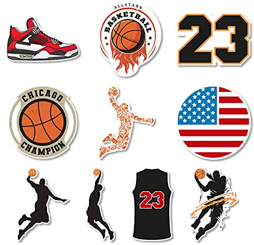 Aufkleber Basket Jordan 23 NBA | Packung mit 10 Stück | Aufkleber für Laptop, Paddelschläger, Handy, Auto, Gitarre, Gepäck usw.