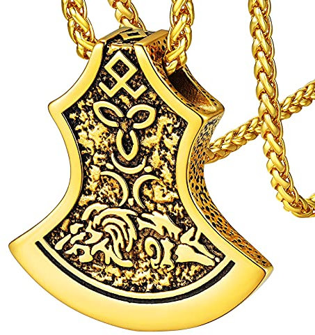 FaithHeart Nordic Axes Pendant Norse Jewellery for Women Viking Amulet Necklace Gold Plated Battle Axe Jewelry Charm Religious Gift