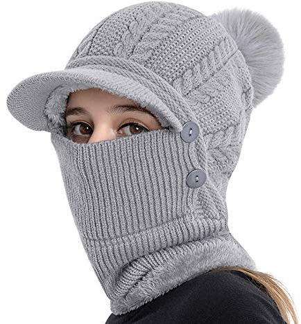 JIAHG Damen Winter Fliegermütze Trappermütze Winddicht Warm Wintermütze Strickmütze mit Ohrenklappen Mädchen Bombermütze Russenmütze Skimütze für Snowboarden Skaten Radfahren