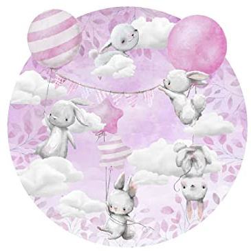 Osomhome Wandaufkleber für Kinder, Kreis, rosa Hasen 100x100cm, Tiere, Aufkleber für Mädchen, Aufkleber für Jungen,