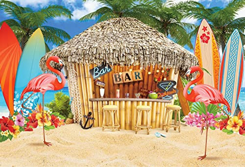 Renaiss 3x2m Sommer Hawaii Strand Seaside Bar Hintergrund Tropische Flamingos Palme Surfbrett Fotografie Hintergrund Kinder Aloha Party Dekoration Fotostudio Requisiten