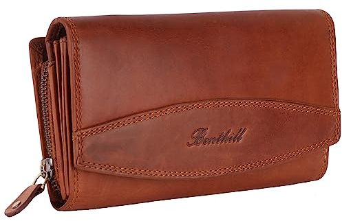Benthill Damen Geldbörse Leder XXL - Großes Portemonnaie mit RFID Schutz - Echtleder Vintage Damenbörse inkl. Geschenkbox, Farbe:Braun
