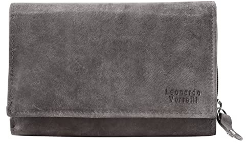 LEONARDO VERRELLI Damen-Geldbörse Leder RFID Querformat 10 x 15,5 cm 3000436 (schwarz)