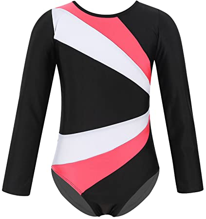 Happy Cherry Mädchen Gymnastikanzug Kinder Ballett Turnanzug mit Schöner Rücken Langarm Gym Outfit Atmungsaktiv Schweißableitend Trikotanzug