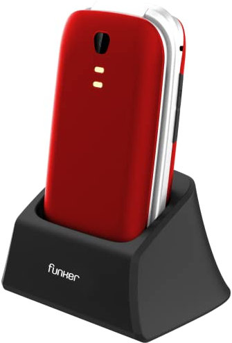 Funker E200 MAX Audio 2,Teléfono para Mayores,Audio Amplificado y Compatible con Audífonos,Pantalla XXL Letras Grandes,Teclado Parlante,Botón SOS,Memorias Directas y Foto Contactos, Rojo