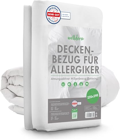 Welldora ǀ Milbenbezug Bettdecke 220x240 ǀ Allergiker Deckenbezug fachärztlich getestet ǀ Premium Encasing mit Reissverschluss ǀ Allergiker Bettwäsche Decke 220x240