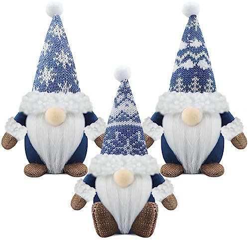Gehydy Weihnachtswichtel Figuren 3er Set Weihnachtsdeko Wichtel Weihnachten Deko Wichtel Zubehör Dekoration Christmas für Home Küche - Blau
