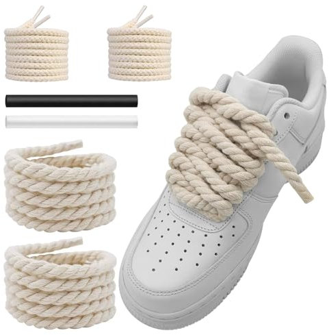 NDTEZUGT 13/32''(10mm) Thick Rope Shoe Laces Strings for Air Force 1 Sneakers, Round Cotton Chunky Shoelaces Replacement Laces (Beige-02, 54''/140cm)