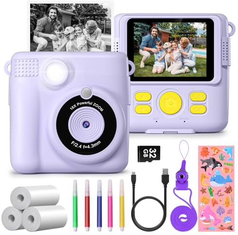 Camara Fotos Infantil Instantanea,GREENKINDER Camara Fotos Infantil,2.4 HD 1080P Cámara Instantánea para Niños con Tarjeta de 32GB,Bolígrafos de Colores y Papel de Impresión,Regalos Juguete