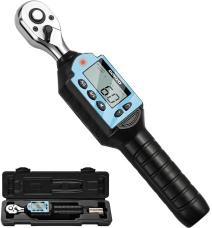 GOYOJO Clé Dynamométrique Numérique, avec Buzzer et LED - Précision dans le Sens des Aiguilles d'une Montre ±2% / dans le Sens Contraire des Aiguilles d'une Montre ±2,5% (3/8-60N.m)