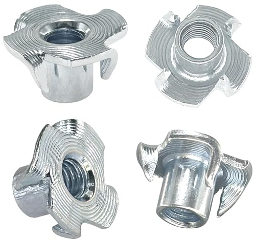 40 PCS Four Pronged T-Nuts, Galvanized Furniture Nuts for Woodworking and Office Equipment (M6*10mm)