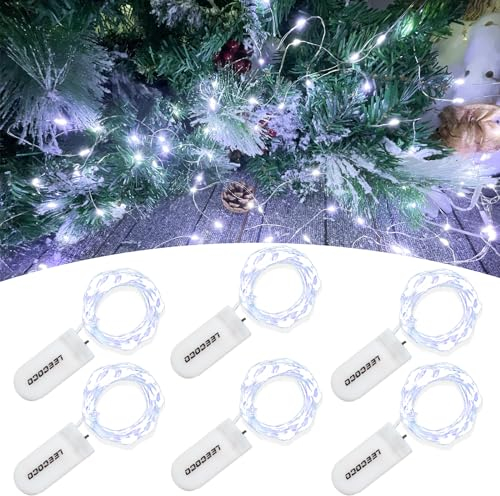 LEECOCO 6 Stück 2m 20 Led lichterkette mit batterie,fur Weihnachten, Hochzeitsdekoration (6 Stück Kaltweiß)