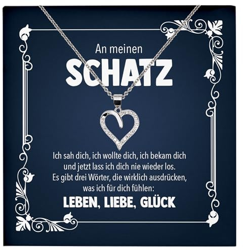 22Feels Schatz Frauen Geschenk Schmuck Set Hochzeitstag Valentinstag Ehefrau Freundin Jahrestag - Echt Silber 925 Herz Halskette mit Karte