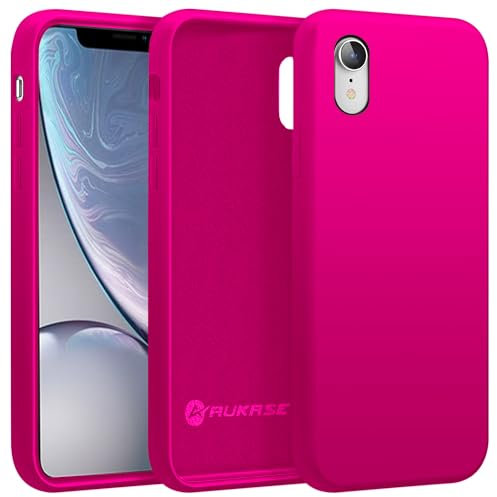 AUKASE Cover Silicone per iPhone XR, Custodia Antiurto con Fodera in Microfibra,Protezione Dagli impatti compatibile con (iPhone XR, Fucsia)