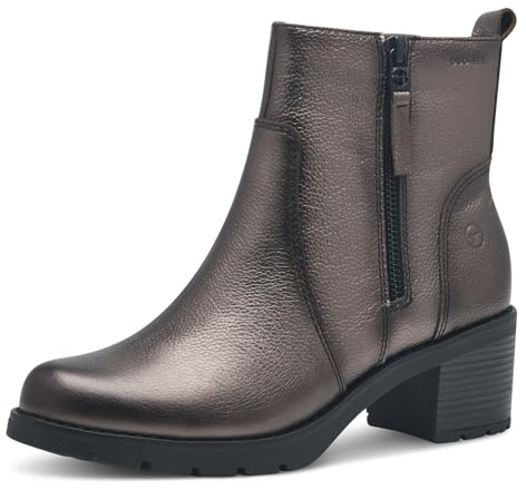 Tamaris Comfort bottes hiver femme à talon cuir doublées, Pewter, 42 EU