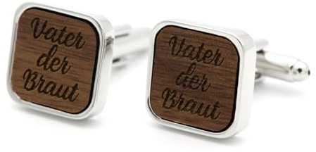 NaturSchatulle Manschettenknöpfe Herren Holz Gravur Vater der Braut 1 Paar Silber Manschettenknopf Eckig Hochzeit Anzug Männer Cufflinks for Men