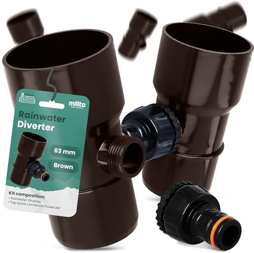 Millto™ Regensammler Dachrinnenablauf Regentonne DN Ø63 mm 3/4 AG Braun | Wasserfänger Wassersammler Regenwasser Fallrohr Regenwassersammler Anschluss für Schnellkupplung 3/4 PowerJet