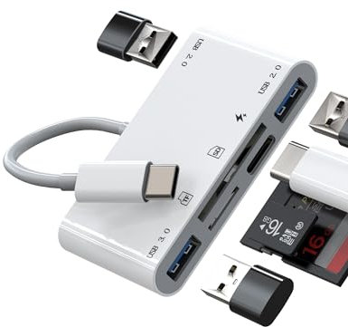USB C Hub USB 3.0 TF SD Card Reader Charger Multiport Adapter(6in1)for Apple iPhone15 Pro Max for iPad Air Mini Macbook compatible for Samsung Type C Docking Station Micro SD Memory Flash Drive Dongle