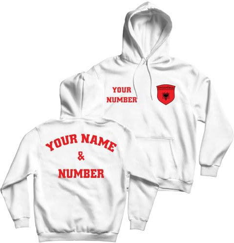 lepni.me Felpa con Cappuccio da Calcio Personalizzata Unisex Albania, Nome e Numero, Bandiera Albanese Distintivo, Campionato Europeo di Calcio 2024 (S Bianco Multicolore)