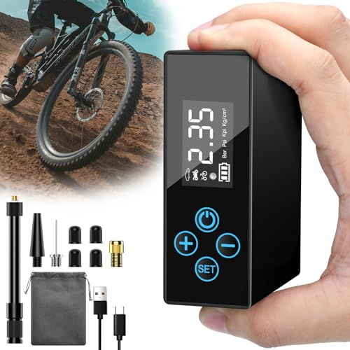 Pompa per Bicicletta Elettrica, Mini Manometro Digitale LCD per Pompa da Bici 4400 mAh, Pompa ad Aria per Bicicletta 100 PSI con Valvola Presta e Schrader per MTB, Bici da Città e Bici da Strada