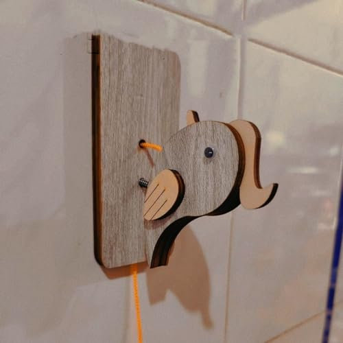Cute Animal Doorbell-Wake Up Doorbell for Kids Bedroom 2pcs,Wood Handmake Door Knocker- Unique Decoration for Entrance Porch (2 Grey White)