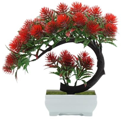 AIBAOBAO Artificiali Pianta Bonsaï, Pianta in vaso Finto Plastica Artificiale Bonsai, Albero di Bonsai per l'ufficio/domestico, Balcone Giardino Zen Orientale Ornamenti, 22 * 25cm, Rosso