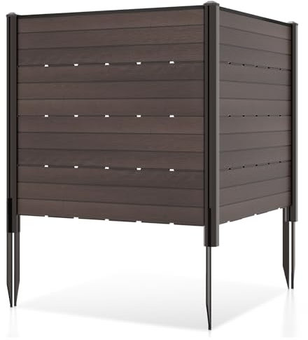 RELAX4LIFE Frangivista da Giardino da 120 x 115 cm, Recinzione da Esterno con 5 Picchetti, 2 Pannelli in HDPE per Bidoni dell'Immondizia e Attrezzature per Piscine (MARRONE)