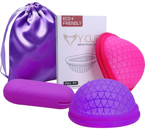 Disco mestruale riutilizzabile, confezione da 2 coppette mestruali, dischi mestruali con borsa portaoggetti, disco mestruale morbido per igiene e cura femminile, coppette mestruali alternativa (S & L)