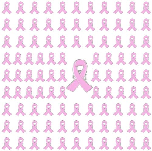 Octobre Rose Lot de 100 Broches, Ruban Rose de Sensibilisation Cancer du Sein Pin's Octobre Rose 2024 Accessoires Soutenir la Cause Survivante du Cancer du Sein Femmes Broche 6x4 cm