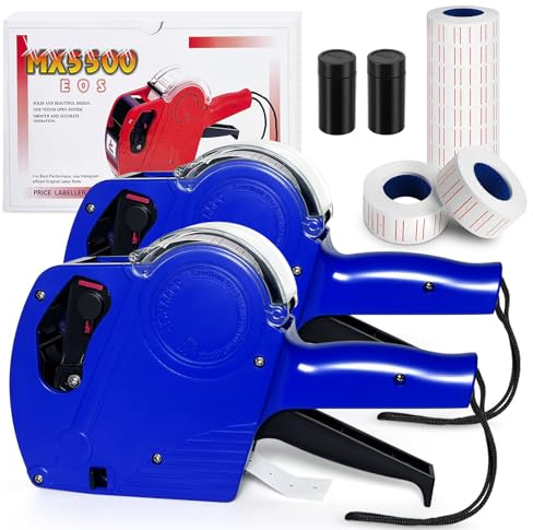 LonXFan Price Gun, 2 Pack Pricing Gun - 8 Digits Price Tag Gun with 5000 Labels & 4 Ink Rollers Kit Blue Pricing Label Maker for Retailer,Supermarket Date Gun Labeler for Food