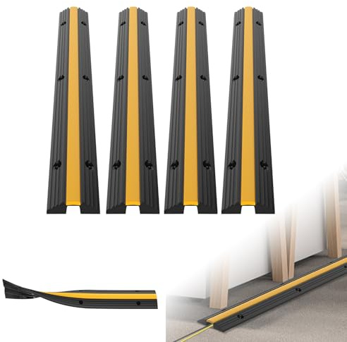 UISEBRT Lot de 4 passerelles de câbles en caoutchouc, 1 canal, 100 x 15 x 3 cm, protection contre les débordements jusqu'à 8 tonnes, tapis de protection de câbles, protection contre les trébuchements