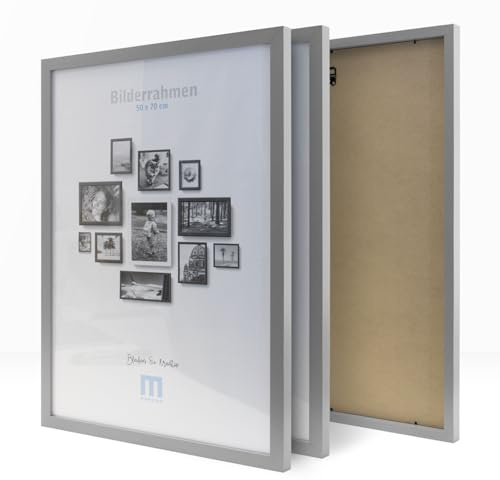 M MERCEO 3 Stk. Bilderrahmen 50x70cm in grau aus MDF, minimalistisch & modern für Fotos & Bilder. Inkl. Acrylglasschutz. Eignet sich als Tisch-Aufsteller und für die Wand, Hochformat oder Querformat.