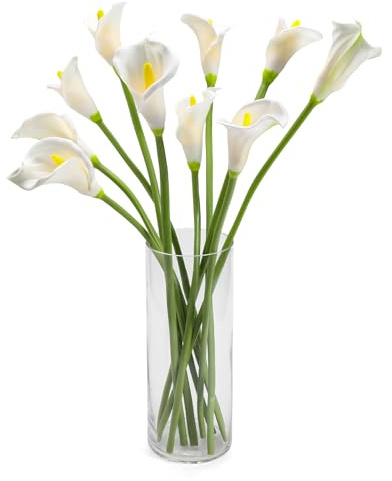 Lcuasc 10pcs Calla Lily Artificial Flowers,26 Real Touch Long Stem Faux Calla Lillies for Tall Vases,Indoor Wedding Office Home Decor (White)