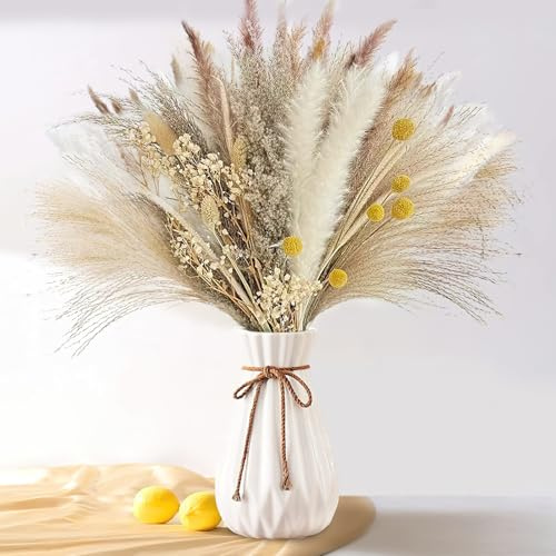 dellyy 40~44cm Langes Pampasgras, 73pcs Trockenblumen zur Wohnzimmer Dekoration, Pampasgras Getrocknet, Pampasgras Deko Hochzeit Tischdeko Raumdeko, Vase Nicht enthalten(A)