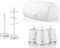 Swan Serenity Bread Bin, Tea, Coffee, Sugar Canisters, Mug Tree & Towel Pole in White with Polished Stainless Steel Accents. Beautiful Design Matching Kitchen Storage Set of 6 with a Sleek Whte Finish