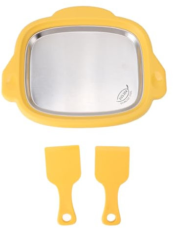 Fabricante de helados enrollados, máquina de freír con hielo de acero inoxidable con 2 palas placa de yogurt congelada de placa fría (Yellow)