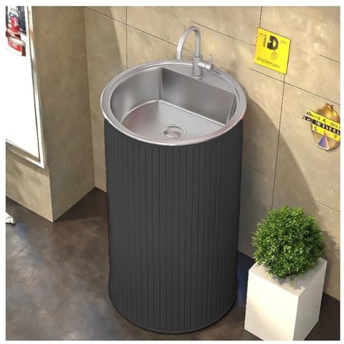 ZTGL Lavandino a Colonna per Bagno 45x45x85cm, Lavandino su Piedistallo con Lavabo in Acciaio Inox, Mobile da Bagno con Piedistallo Industriale, Lavabo Freestanding da Terra K,Without Mirror
