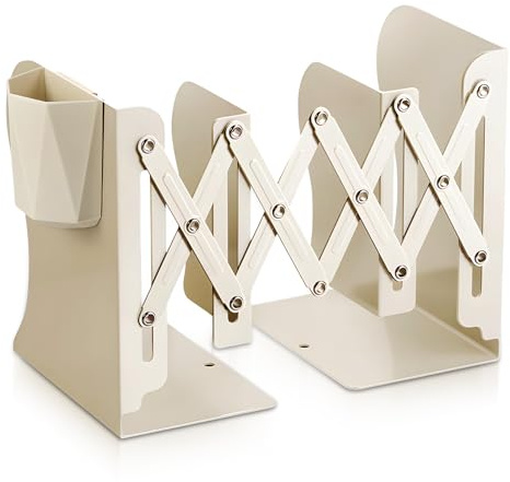 Serre-Livres en Métal Réglables, Cale Livre Avec Design Cloisonné, Livré Avec un Porte-Stylo Magnétique, Convient Pour Les Bureaux, Les Étagères, Les Bureaux, Les Écoles et Bien Plus Encore