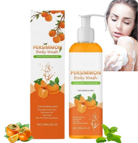 Shower Gel,Persimmon Body Wash for Body Odor Control, Natural Deodorant Shower Gel for Women & Men, Eliminates Odor, Fresh Scent, Deeply Cleansing & Moisturizing Body Wash 120ml