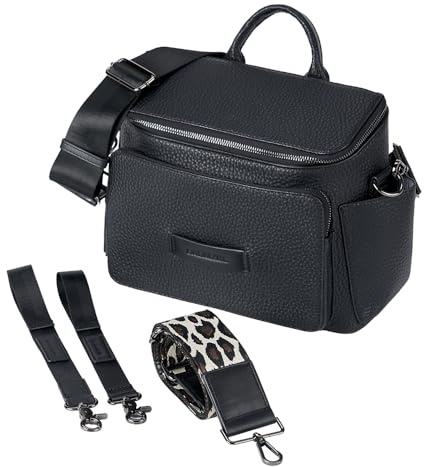 baba bing Cross Body Tumble Leather Changing Bag - Leather Black - Vegan Baby Changing Bags | Convertible Design Baby Nappy Bag | Nappy Changing Bags - Crossbody/Hand-Held Diaper Bag