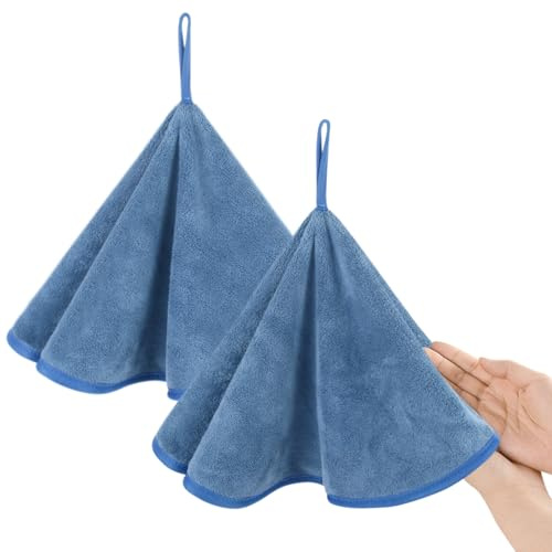 VIVOTE Handtücher für Badezimmer mit Ringen Gästetücher Trockene handtücher | Weiches, saugfähiges, schnell trocknendes Küchenhandtücher, Runde Handtücher mit Aufhängeschlaufe Blau, 50X50cm 2 Stück