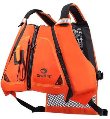 Owntop Schwimmweste Erwachsene mit Mesh-Rücken, Trillerpfeife, großen Taschen | Hervorragende Tragkraft | Einstellbare Auftriebswesten | Leichte Schwimmhilfe für Kajak, Angeln, Paddeln