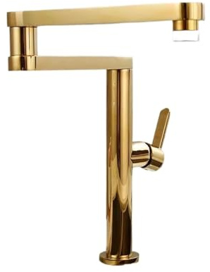 Brushed Gold Pot Filler Tap Deck Mounted Foldable Kitchen Faucet Hot Cold Sink Tap Rotate Folding Spout Leak Free Design(Gold)