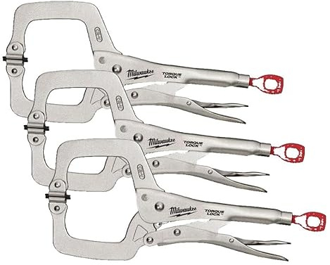 Milwaukee Torque Lock Locking C-Clamp with Swivel Pads 280mm (11in), Silver (Pack of 3)