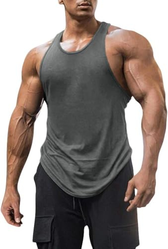 Runcati Men's Sleeveless Gym Fitness Muscle Shirt – Men's Solid Color Lightweight Undershirt Summer Tank Top Slim Fit Bodybuilding Functional Shirt, gray, L