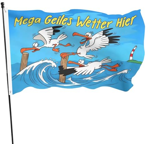 Mega Geiles Wetter Hier Outdoor-Flaggen, 90 x 150 cm, Polyester, doppelseitig, Gartenbanner – lebendige Farben und lichtbeständig – zum Aufhängen von Standard-Häusern, für Terrasse, Hof, Rasen, Garten