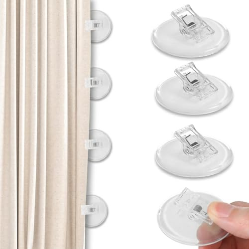 4 Pack Shower Curtain Clips with Suction Cups, Windproof Splash Guard, Self Adhesive Curtain Holder for Inside Shower, Clear Plastic Crocodile Clips