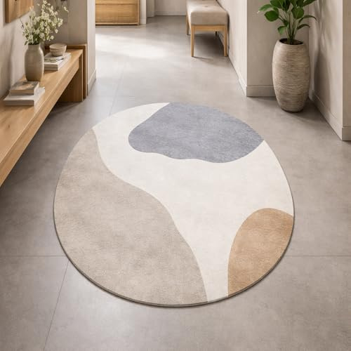 Taidianolp Teppich Oval Zimmer Deko,Modernes abstraktes Muster in Grau, Beige, Weiß und Taupe, 120 x 150 cm,Kurzflor Teppiche Wohnzimmer Schlafzimmer Matte Unter Couchtisch